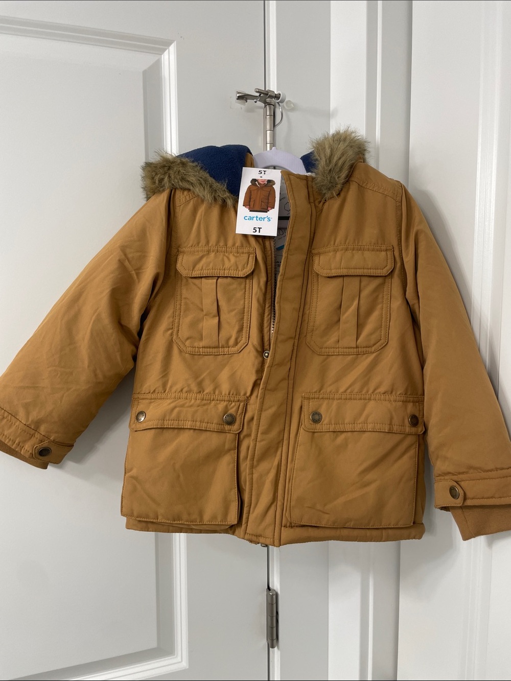 Carter's Tan Hooded Coat with Faux Fur Trim - 5T